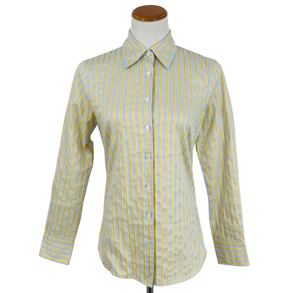 Vintage J.Crew Haberdashery Button-Up Blue & Yellow Striped Shirt - Picture 8 of 11